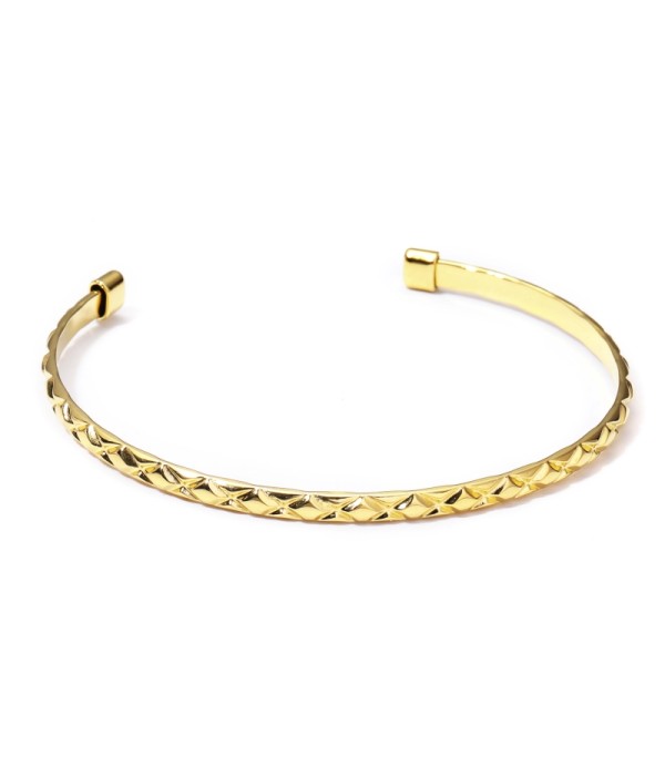 Pulsera rígida dorada abierta patronado de rejillas