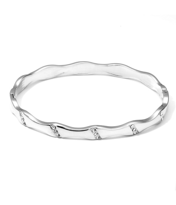 Pulsera rígida plateada abierta ondulada