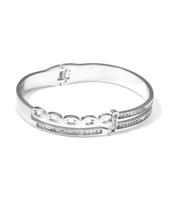 Pulsera rígida plateada con circonitas