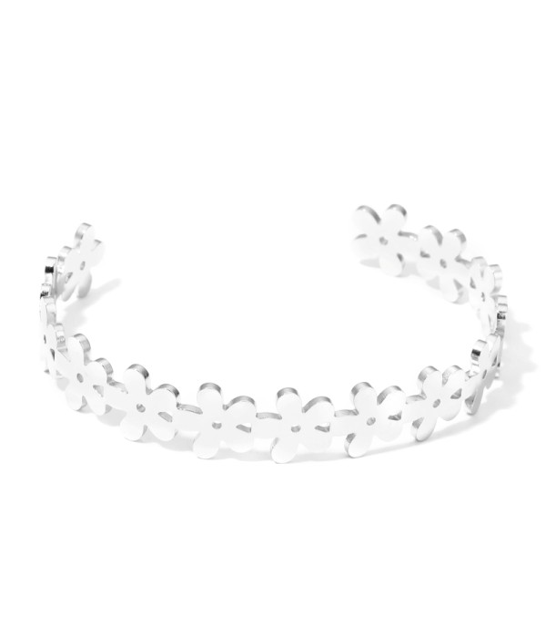 Pulsera rígida plateada de aros de flores