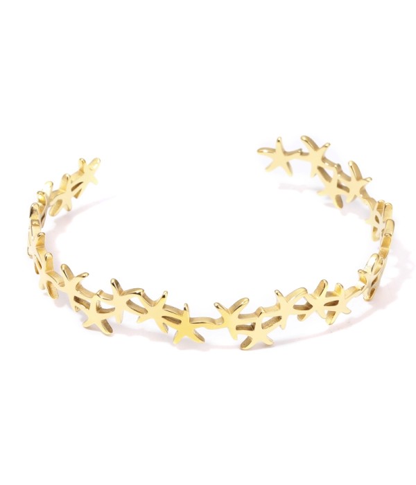 Pulsera rígida dorada de aros de estrellas de mar