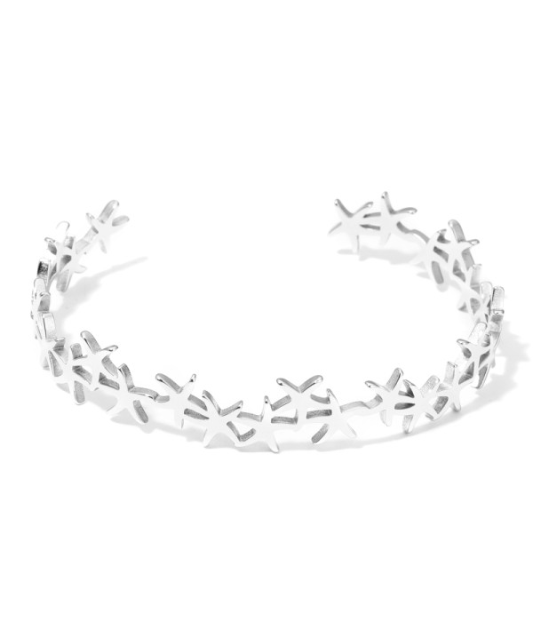 Pulsera rígida plateada de aros de estrellas de mar