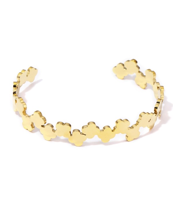 Pulsera rígida dorada de aros de flores