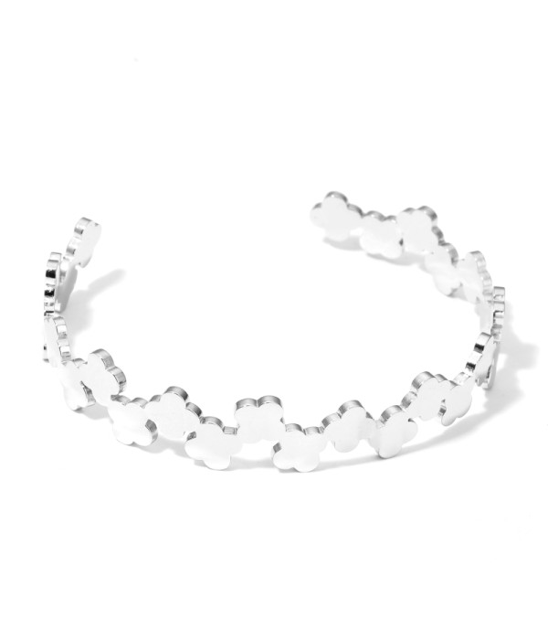 Pulsera rígida plateada de aros de flores