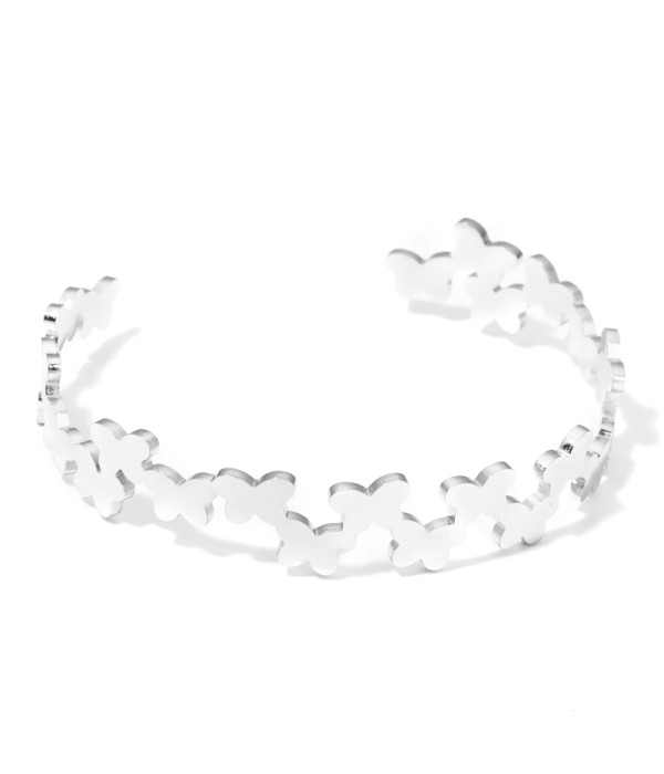 Pulsera rígida plateada de aros de mariposa