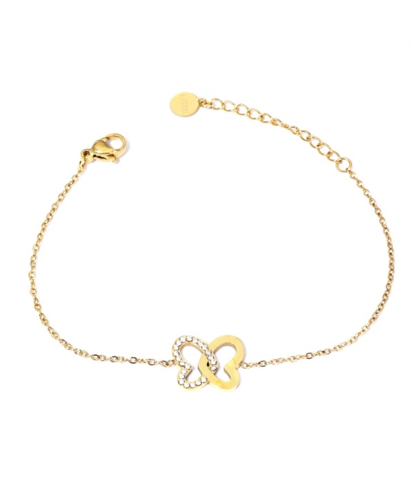 Pulsera dorada con mariposa y detalles en circonitas