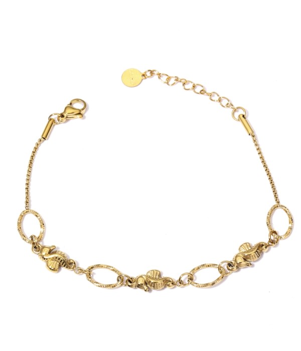 Pulsera de eslabones de caballitos del mar y aros