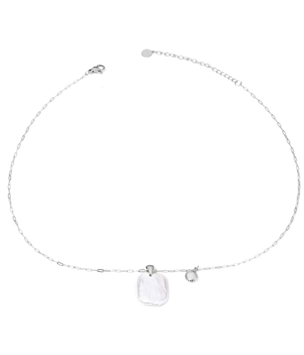 Collar plateado con perla natural