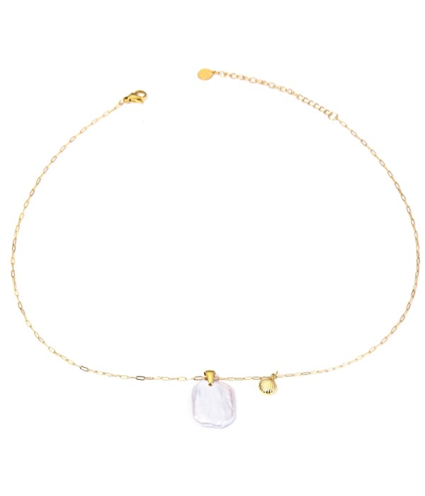 Collar dorada con perla natural