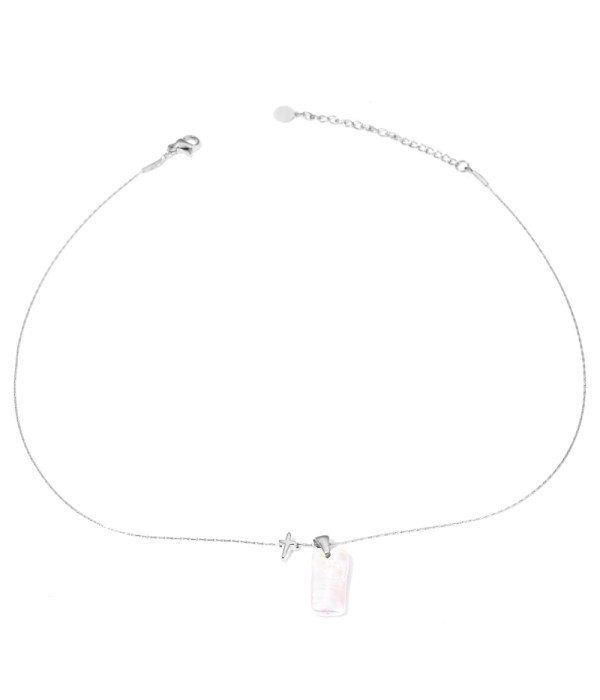 Collar plateado con perla natural