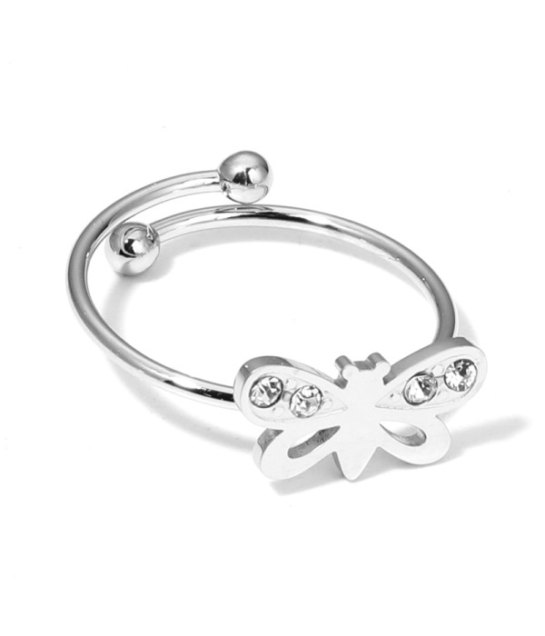 Anillo abierto de mariposa con circonitas