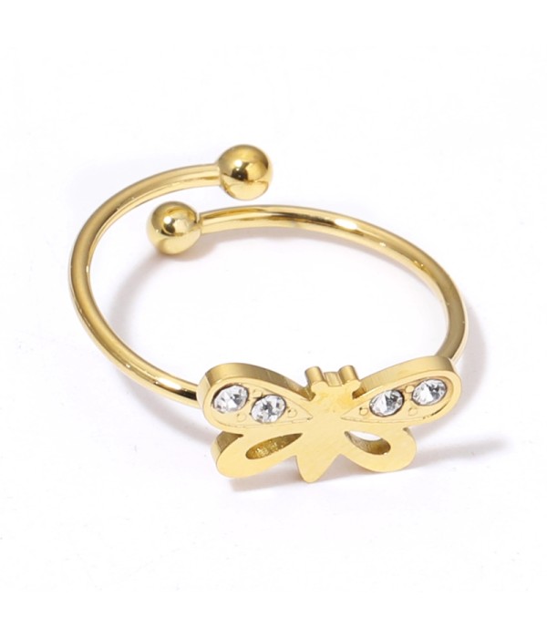 Anillo abierto de mariposa con circonitas