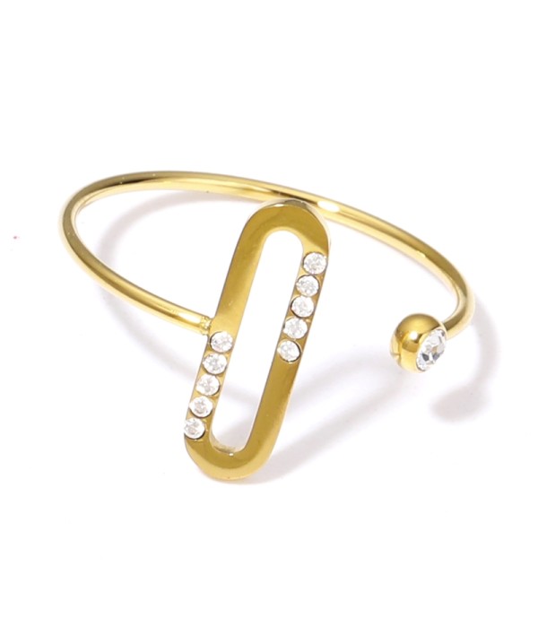 Anillo abierto de rectángulo redondeado con circonitas