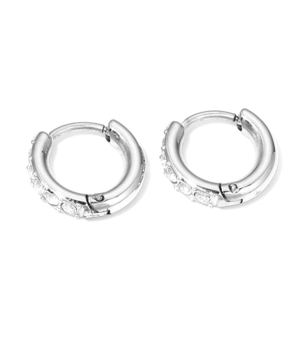 Pendientes de aro plateados pequeños con circonitas