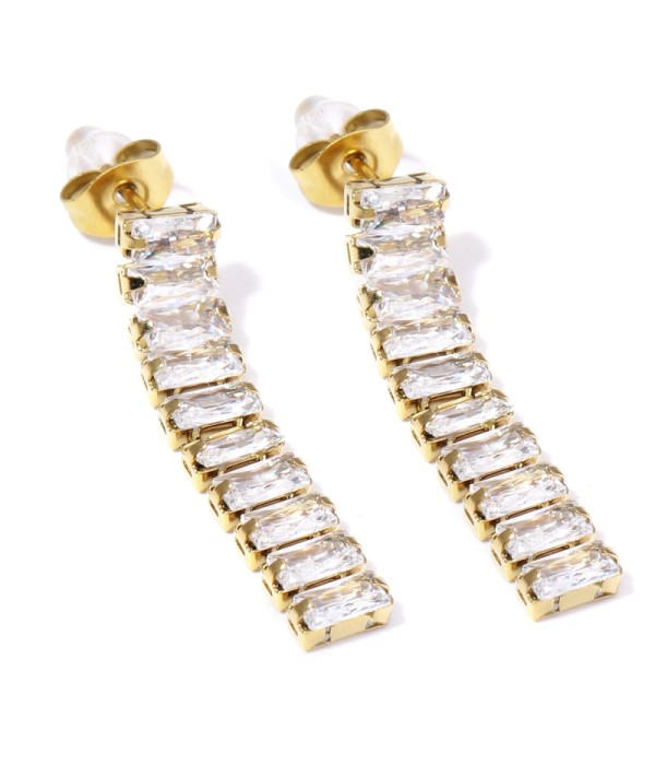 Pendientes dorados de piedras rectangulares transparentes