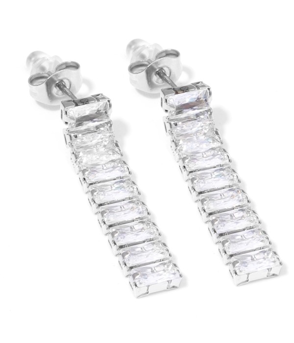 Pendientes plateados de piedras rectangulares transparentes