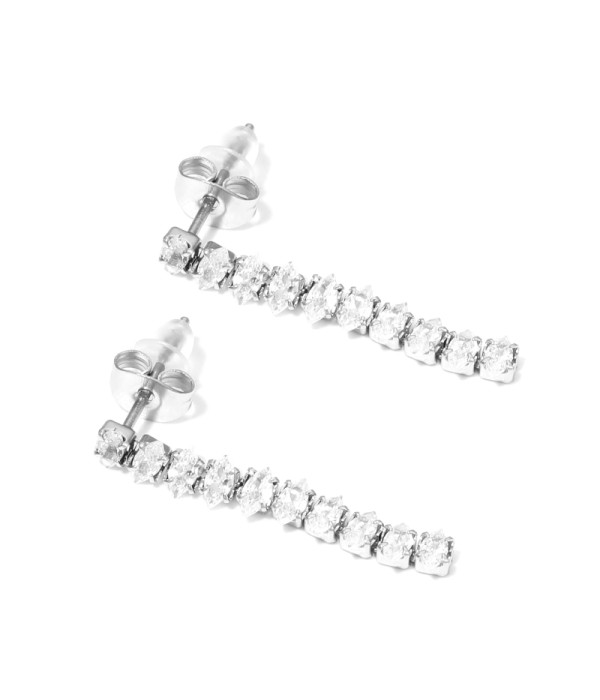 Pendientes plateados de piedras ovaladas puntiagudas transparentes