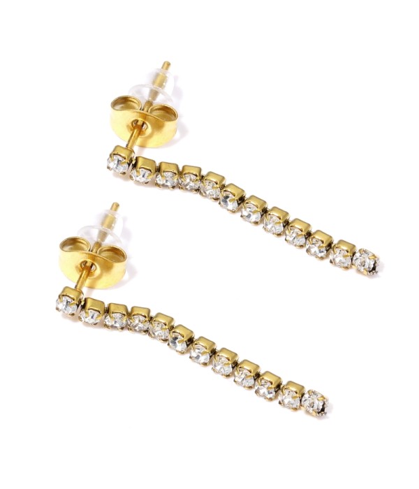 Pendientes dorados de piedras circulares transparentes