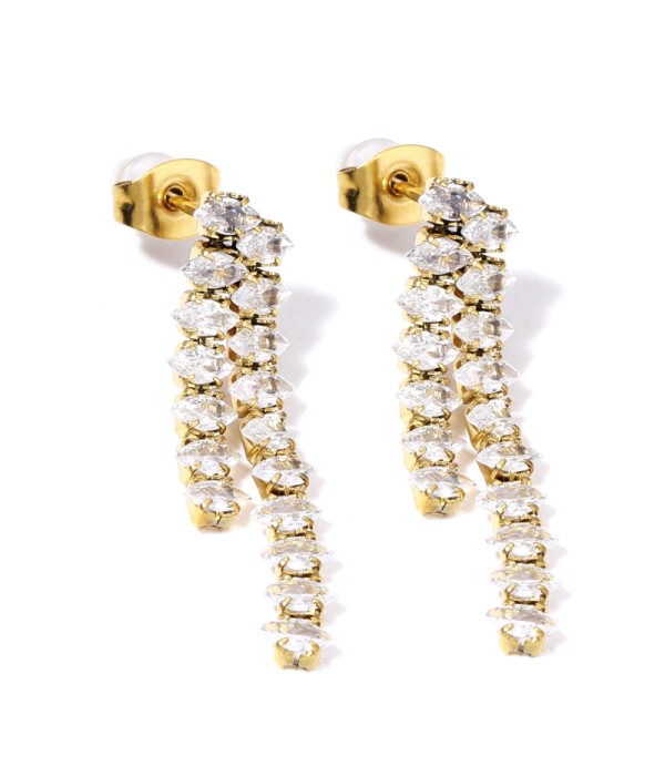 Pendientes dorados de piedras ovaladas puntiagudas...