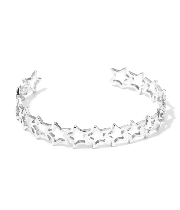 Pulsera rígida plateada de aros de estrella