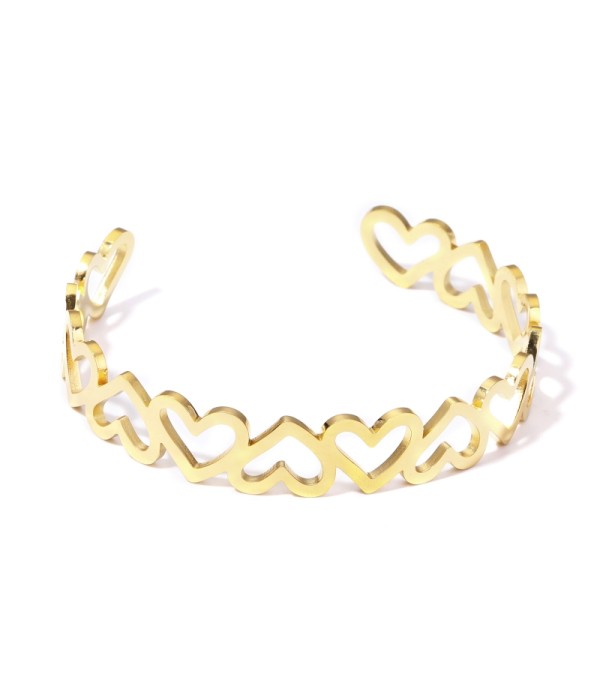 Pulsera rígida dorada de aros de corazón