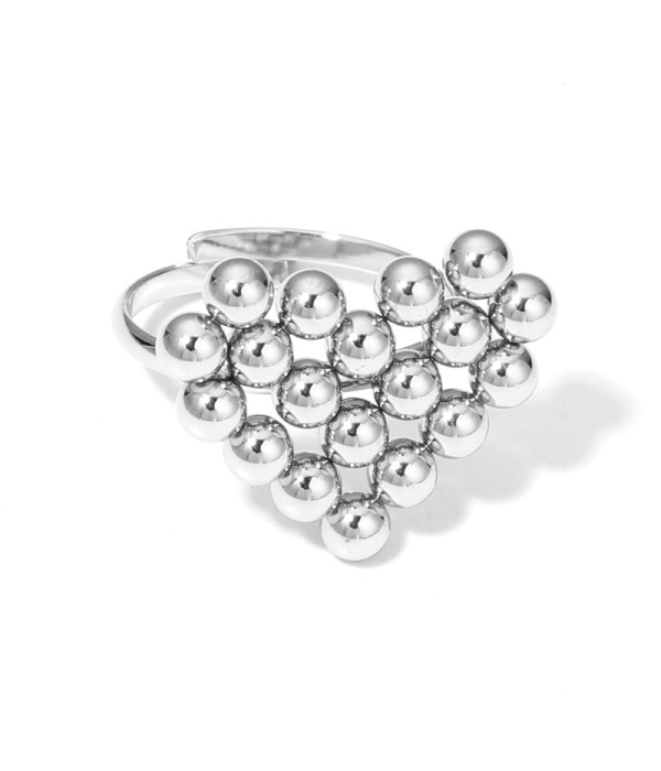 Anillo plateado abierto de corazón formando por esferas
