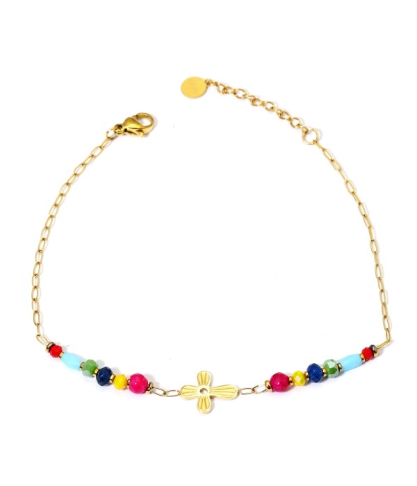 Tobillera dorada con cruz