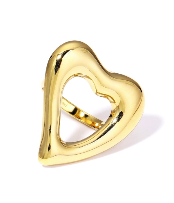 Anillo dorado abierto de corazón hueco
