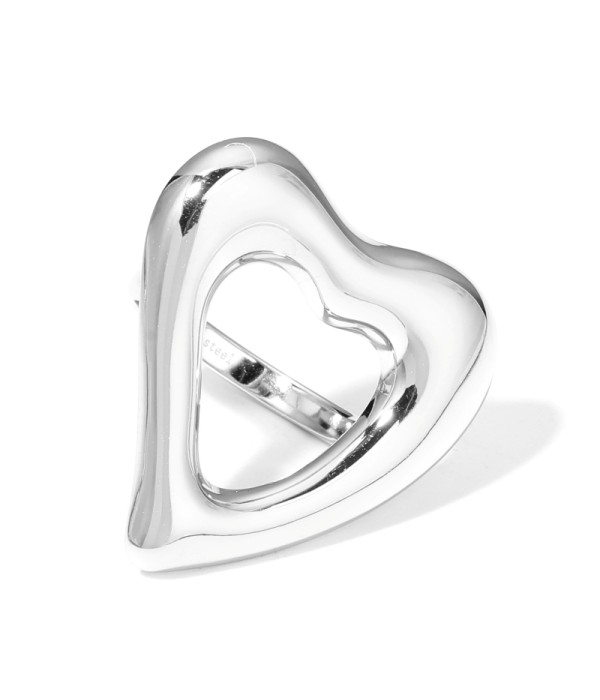 Anillo plateado abierto de corazón hueco