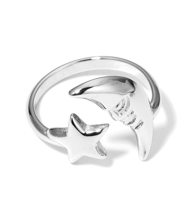 Anillo plateado con estrella y luna
