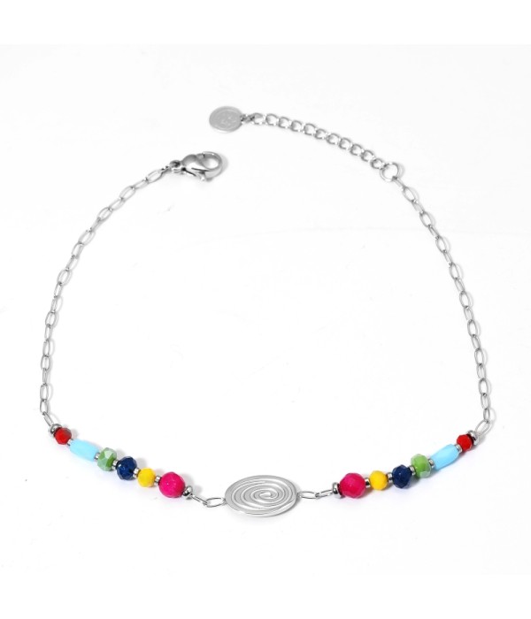 Tobillera plateada con espiral