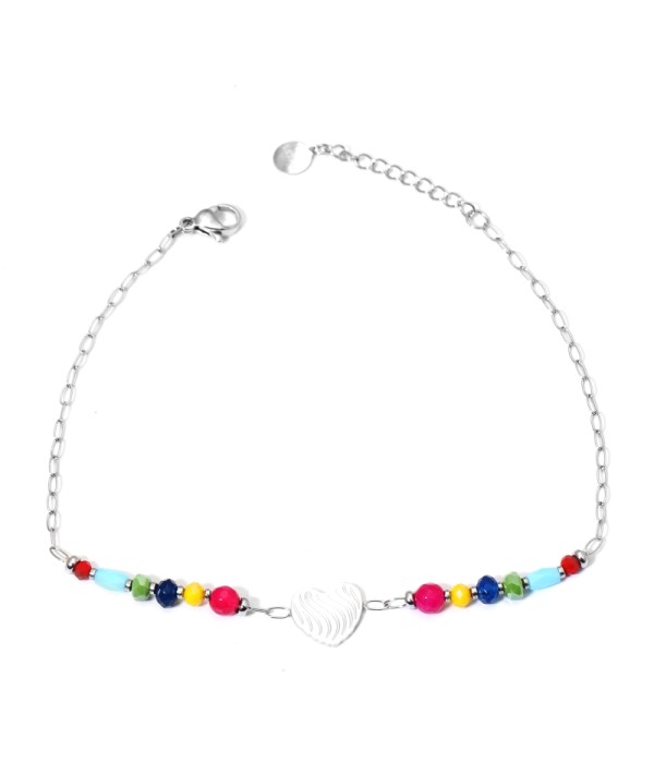 Tobillera plateada con corazón