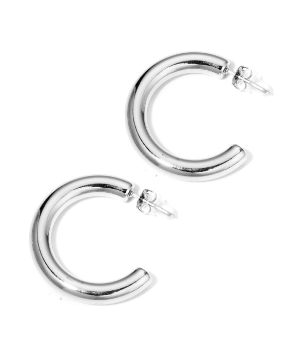 Pendientes de arco abierto plateados medianos