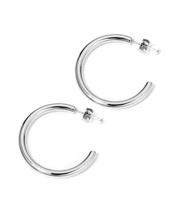 Pendientes de arco abierto plateados finos medianos