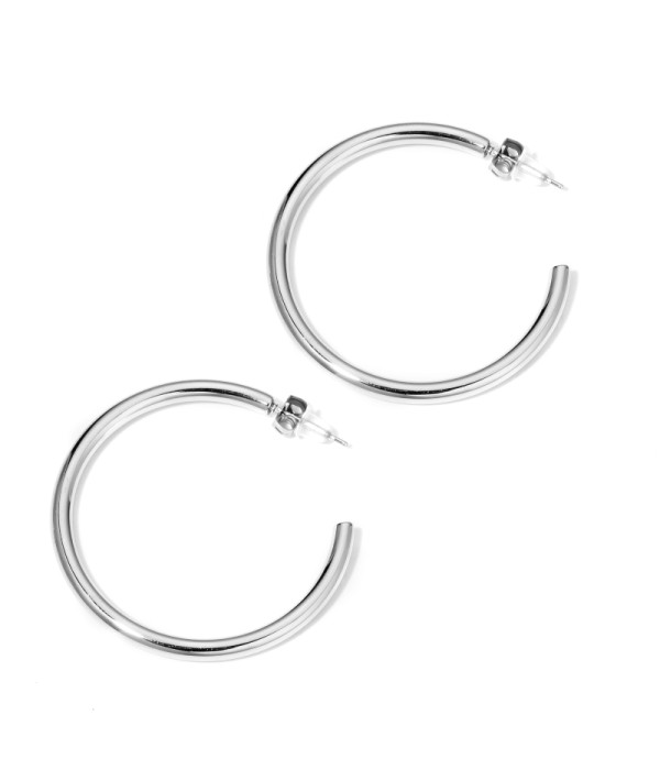 Pendientes de arco abierto plateados finos grandes