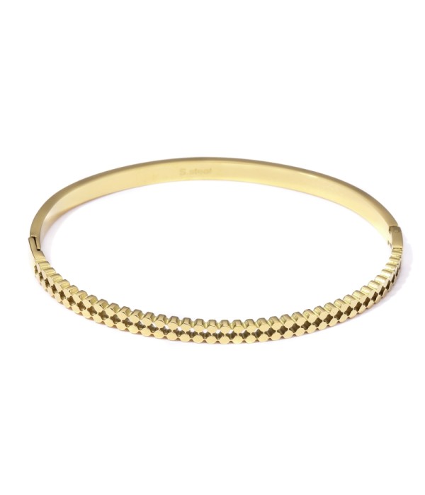 Pulsera rígida dorada tipo manguito con borde dentado