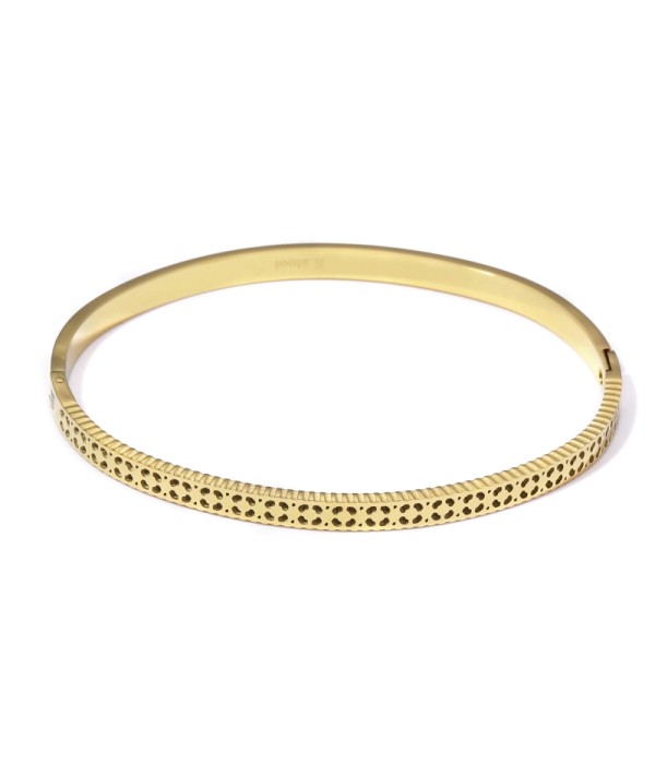 Pulsera rígida dorada tipo manguito con borde dentado