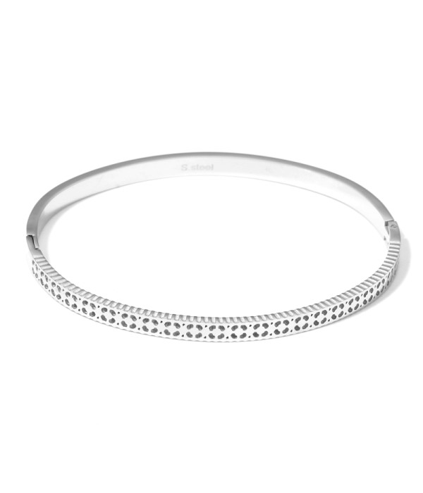 Pulsera rígida plateada tipo manguito con borde dentado