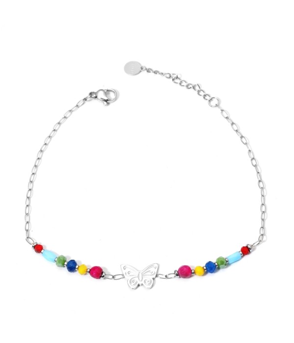 Tobillera plateada con mariposa