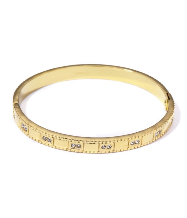 Pulsera rígida dorada con rectángulos detallados de...