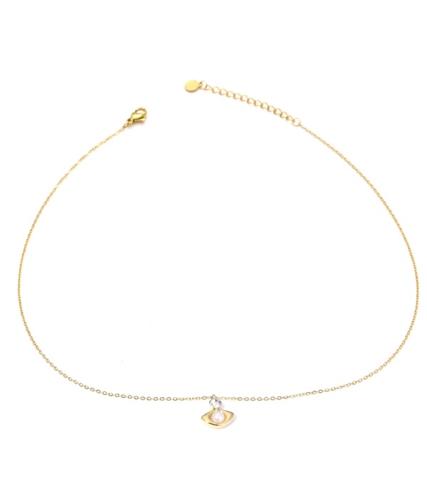 Collar dorado con colgante de forma lingote y perla