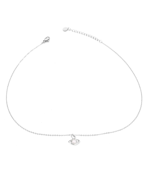 Collar plateado con colgante de forma lingote y perla