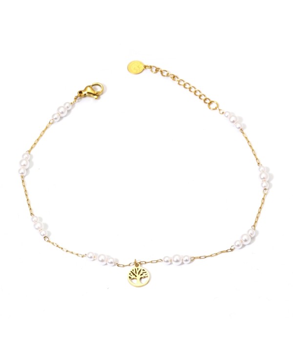 Tobillera con perla y árbol