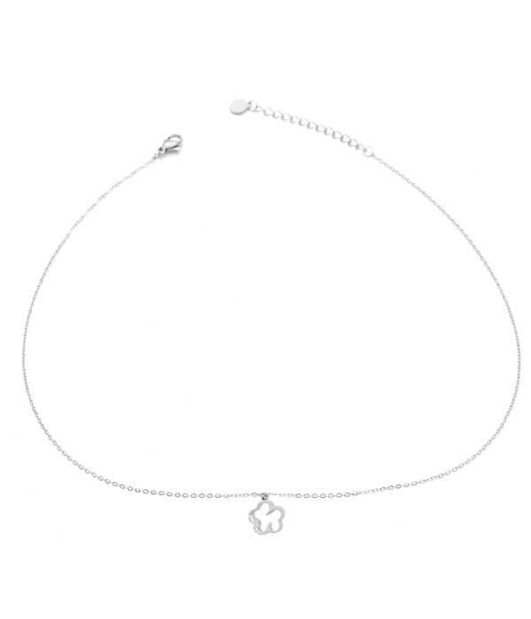 Collar plateado con flor y detalles en circonitas