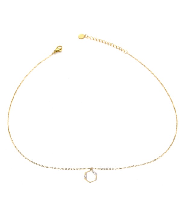 Collar dorado con polígono y detalles en circonitas