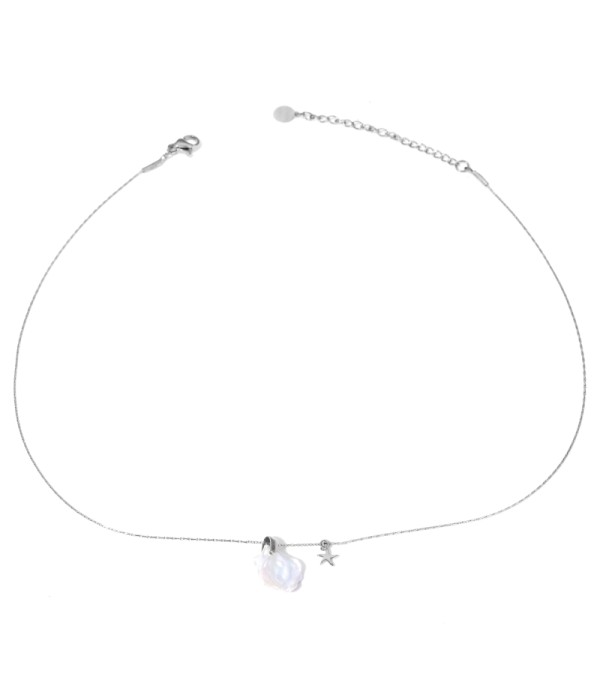 Collar plateado con perla natural