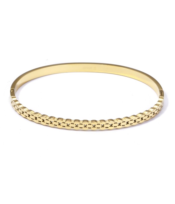 Pulsera rígida dorada tipo manguito con borde dentado