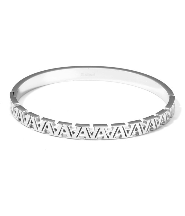 Pulsera rígida plateada tipo manguito con A
