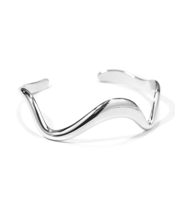 Pulsera rígida abierta plateada ondulada