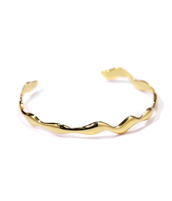 Pulsera rígida abierta dorada ondulada